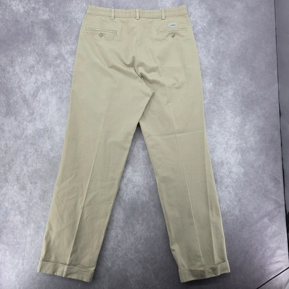 Vintage Polo Ralph Lauren Hammond Pant Mens 36x34 Pleated Chino Khaki Beige Cuff